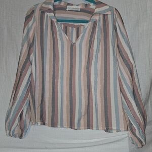 Self Contrast Peasant Delicate Style Striped Shirt by Anthropologie - Size Small